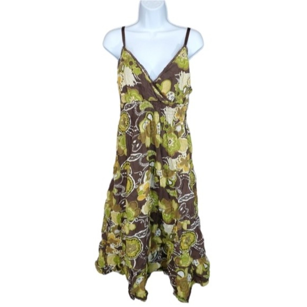 Speed Control Brown And Green Sleeveless Floral Dress